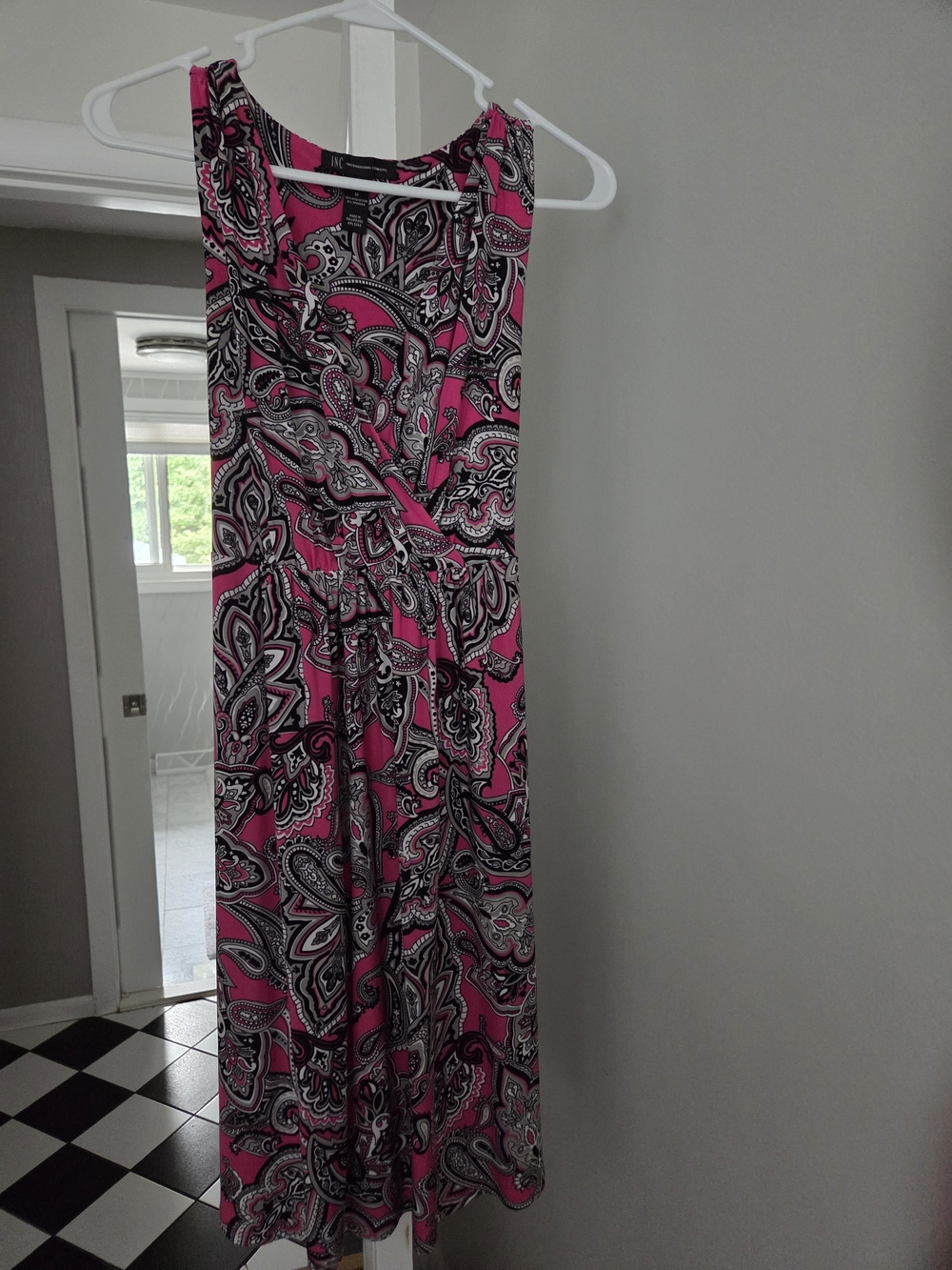 INC International Concepts Pink Black and White Paisley Maxi Dress
